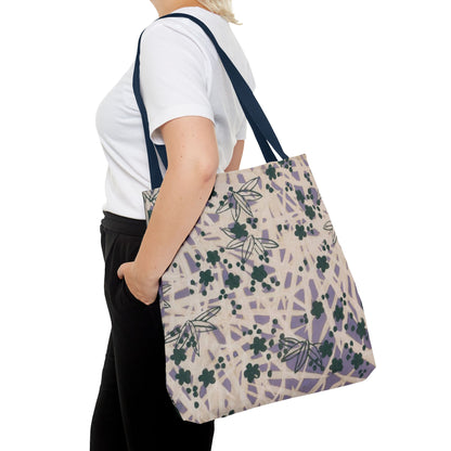 Meiji Era Bamboo & Flower Tote Bag | 1901 Zuan Hyakushu | Purple & Green Japanese Art
