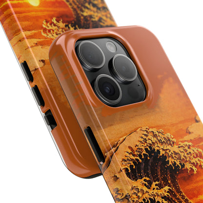 Japanese Great Wave Sunset Phone Case | Hokusai 3D Art Sunset Glow | Edo Era Masterpiece