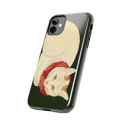 Taisho Era Lucky White Cat Phone Case | 1921 Japanese Woodblock Art | Zen Cat Design