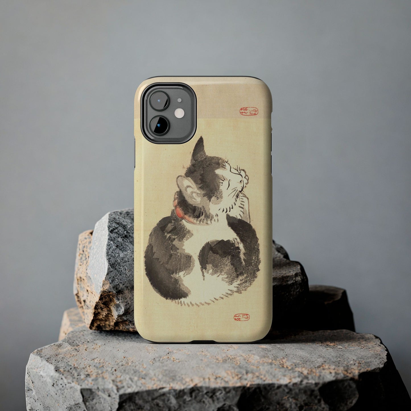 Sleeping Cat Japanese Art Phone Case | Meiji Era Bairei Kono Woodblock | Vintage Cat Illustration 1887