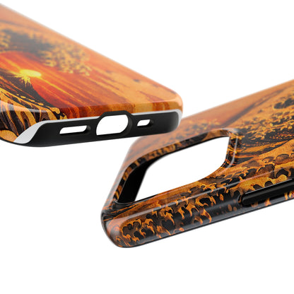 Golden Wave Tough Phone Case – Hokusai Sunset Japanese Art