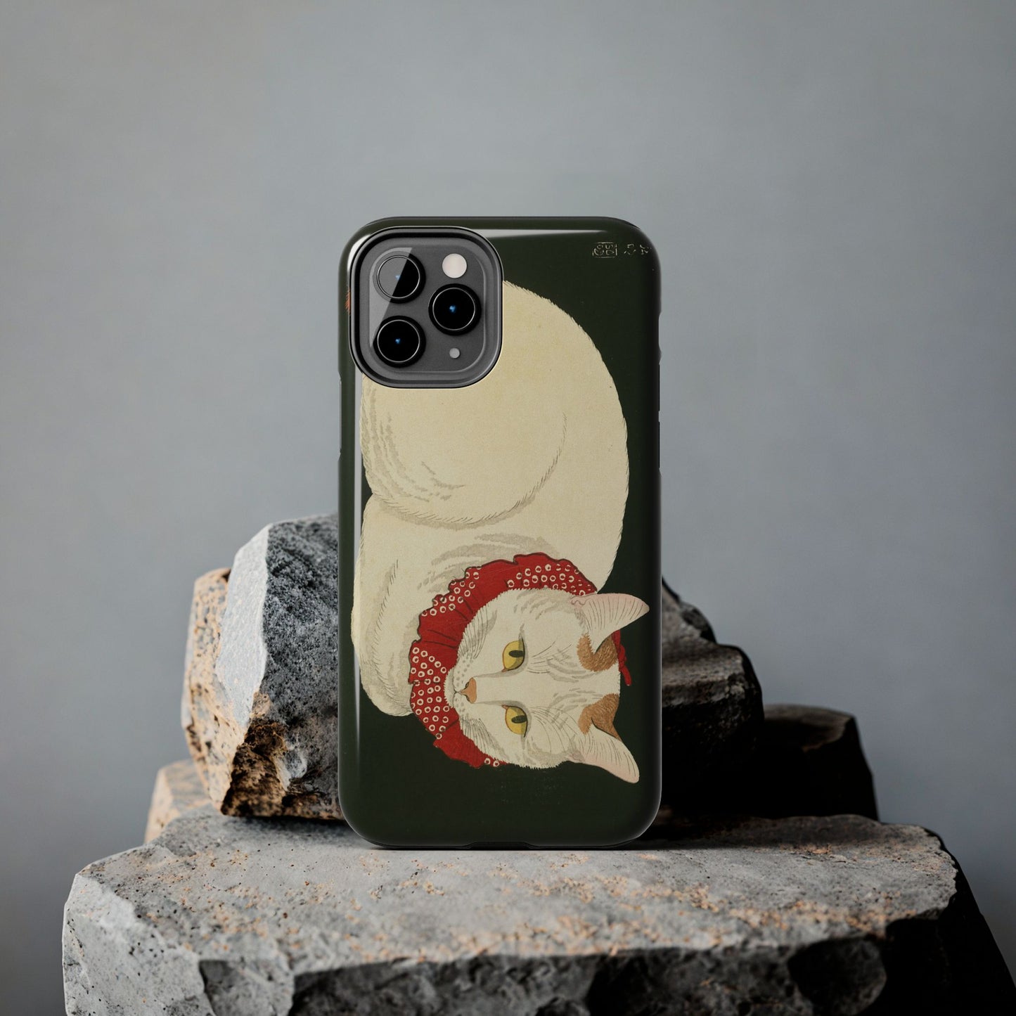 Taisho Era Lucky White Cat Phone Case | 1921 Japanese Woodblock Art | Zen Cat Design
