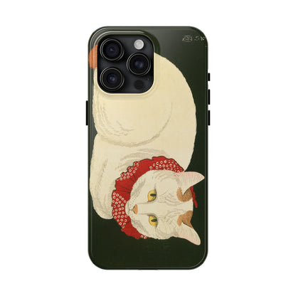 Taisho Era Lucky White Cat Phone Case | 1921 Japanese Woodblock Art | Zen Cat Design