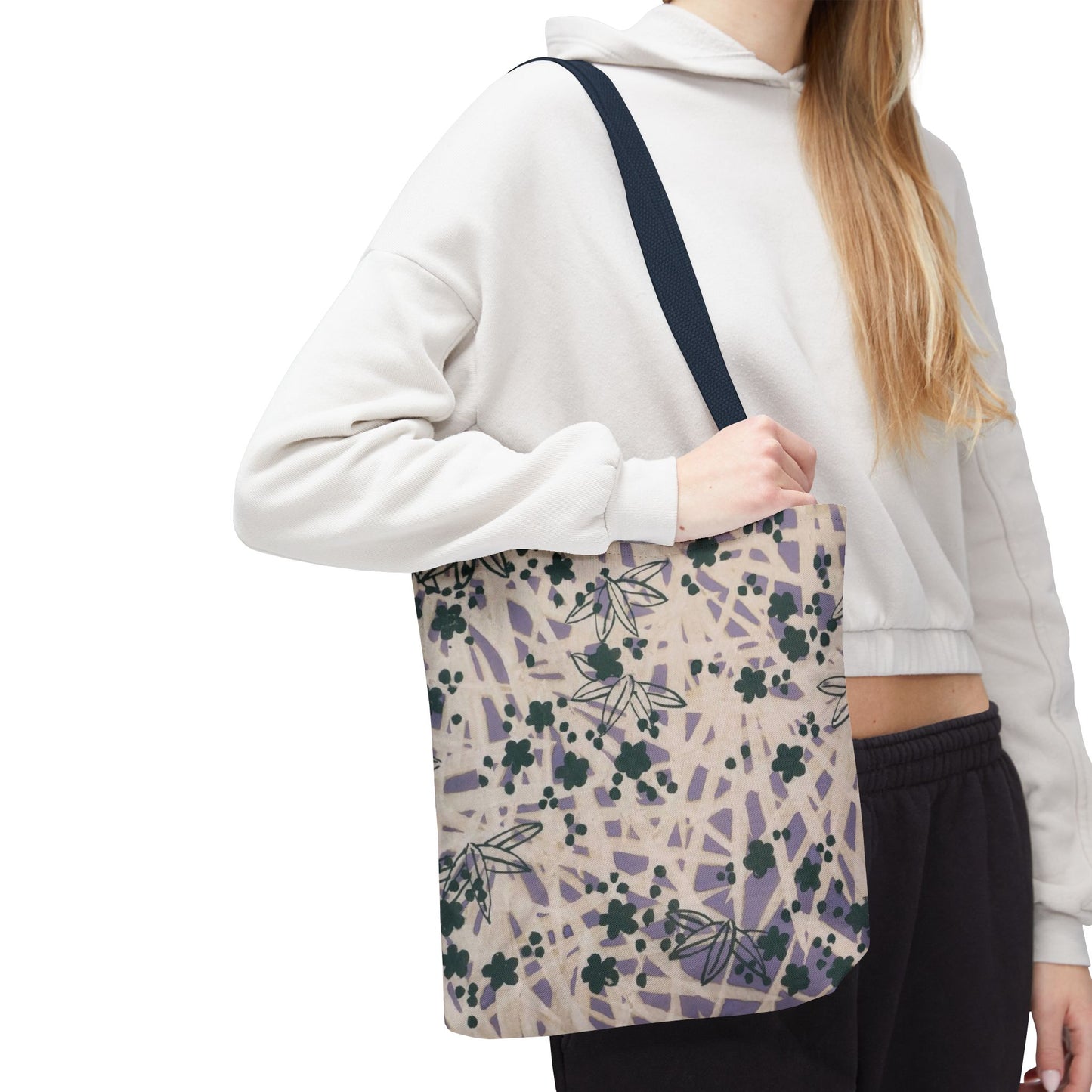 Meiji Era Bamboo & Flower Tote Bag | 1901 Zuan Hyakushu | Purple & Green Japanese Art