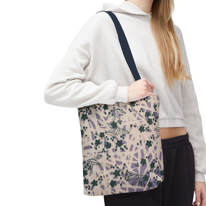 Meiji Era Bamboo & Flower Tote Bag | 1901 Zuan Hyakushu | Purple & Green Japanese Art