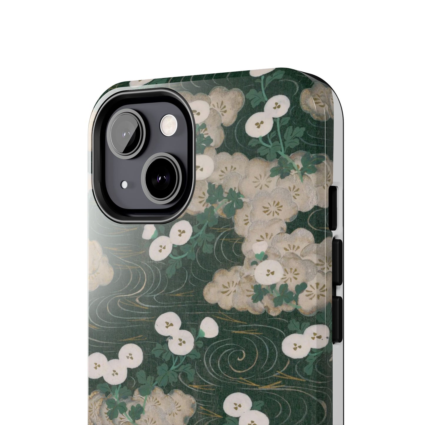 Meiji Era Flowing Water & White Flower Phone Case | 1901 Illustrated Compendium of 100 Designs | Forest Green Japanese Art