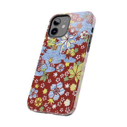 Taisho Umbrella Tales | 1926 Sakura, Momiji & Flowing Water Phone Case | Vintage Chiyogami Art