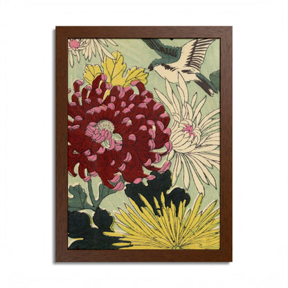 Chrysanthemum Japanese Chiyogami Framed Poster – Vintage 1924 Kikuo Hirose | Maru no Kagishippo