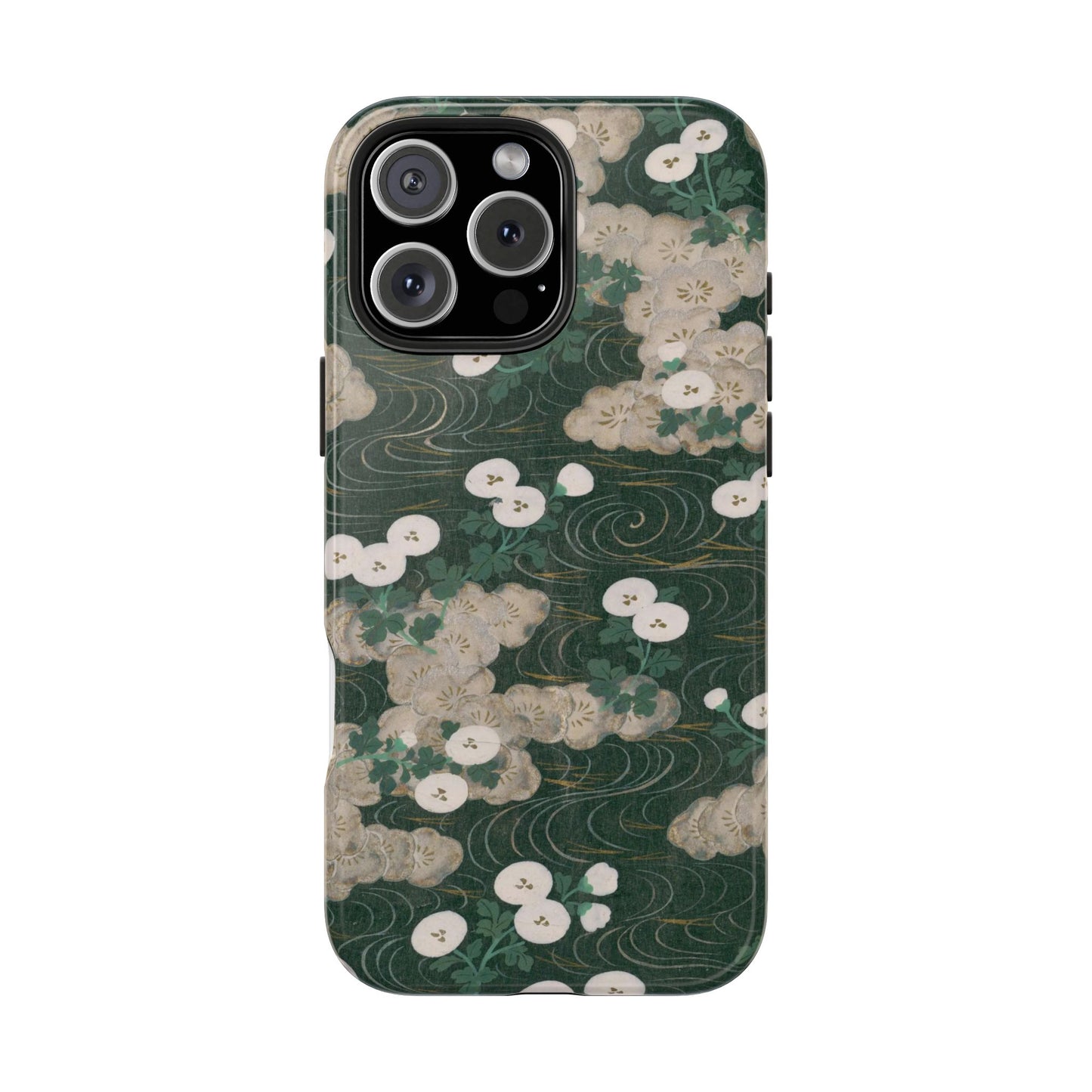 Meiji Era Flowing Water & White Flower Phone Case | 1901 Illustrated Compendium of 100 Designs | Forest Green Japanese Art