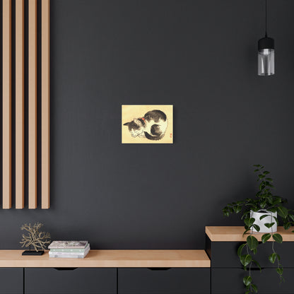 Sleeping Cat Vintage Sumi-e Canvas Print — Japanese Ink Cat Wall Art
