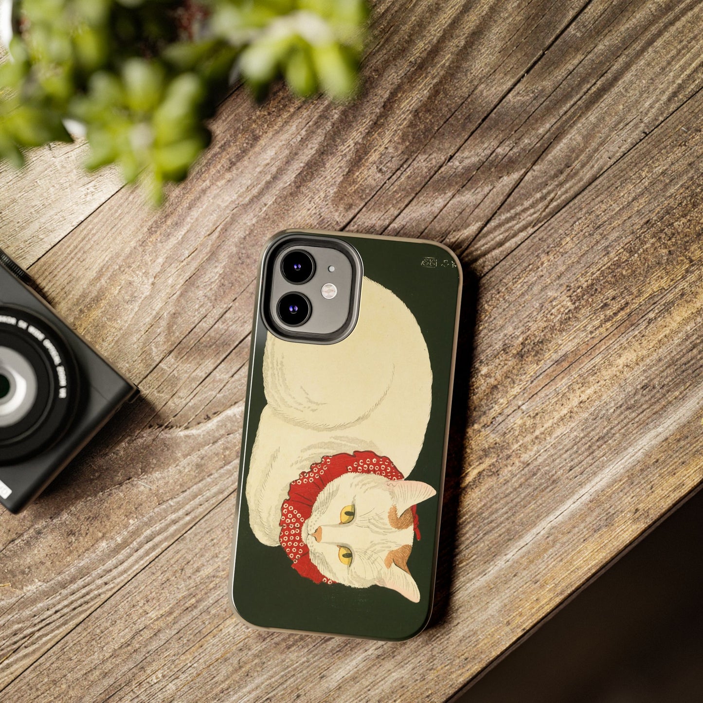 Taisho Era Lucky White Cat Phone Case | 1921 Japanese Woodblock Art | Zen Cat Design