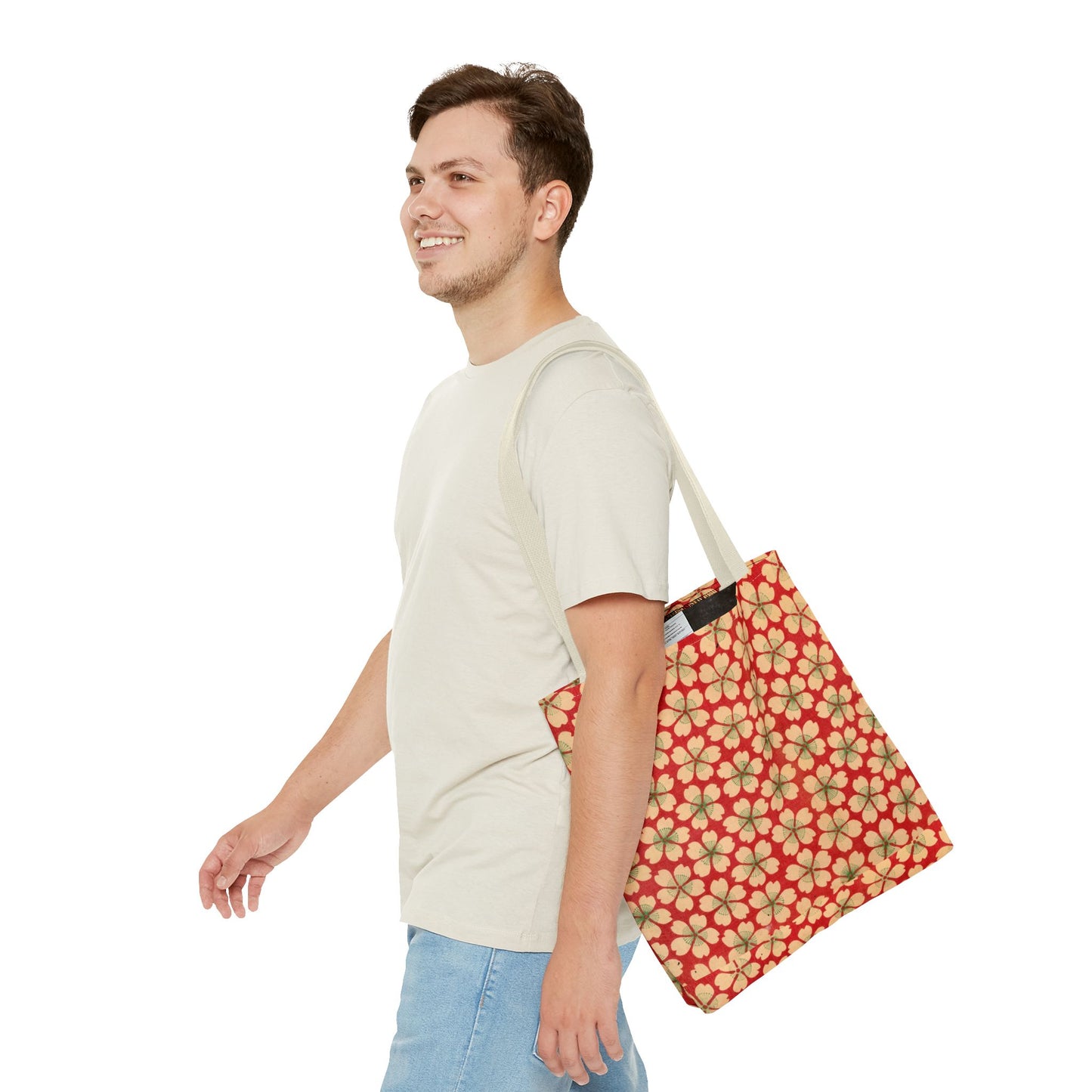 Meiji Era Sakura Blossom Tote Bag | "Chiyogami Mihon" Japanese Archive Art | Red & White Floral
