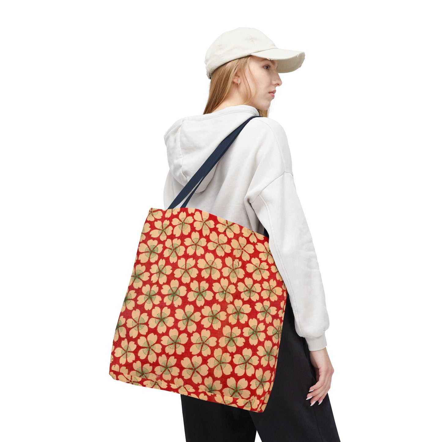 Meiji Era Sakura Blossom Tote Bag | "Chiyogami Mihon" Japanese Archive Art | Red & White Floral