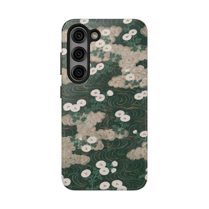 Meiji Era Flowing Water & White Flower Phone Case | 1901 Illustrated Compendium of 100 Designs | Forest Green Japanese Art