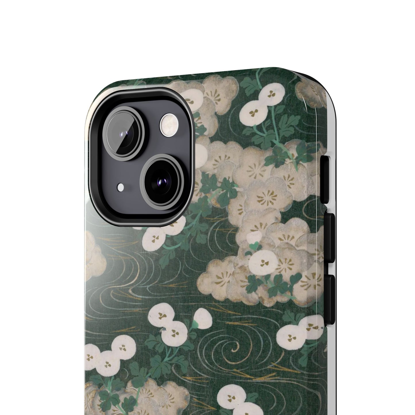 Meiji Era Flowing Water & White Flower Phone Case | 1901 Illustrated Compendium of 100 Designs | Forest Green Japanese Art