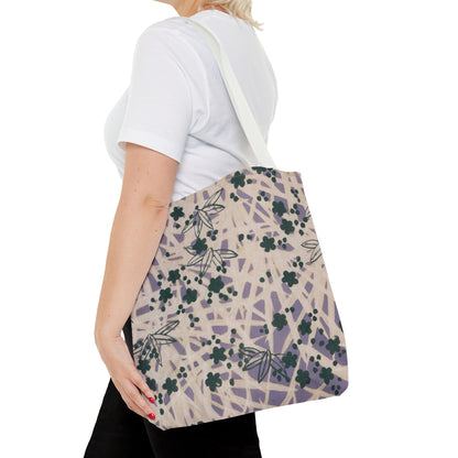 Meiji Era Bamboo & Flower Tote Bag | 1901 Zuan Hyakushu | Purple & Green Japanese Art