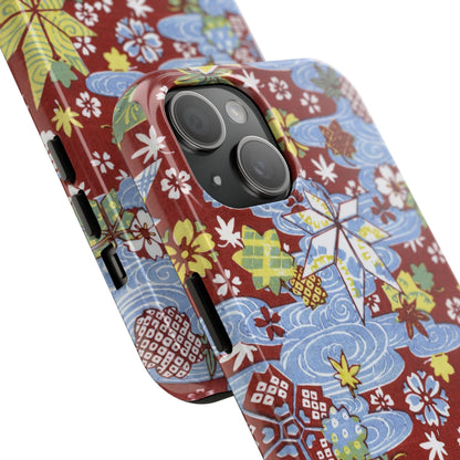 Taisho Umbrella Tales | 1926 Sakura, Momiji & Flowing Water Phone Case | Vintage Chiyogami Art