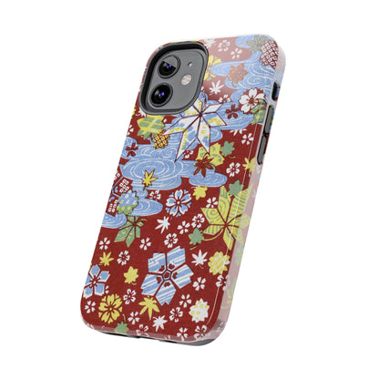 Taisho Umbrella Tales | 1926 Sakura, Momiji & Flowing Water Phone Case | Vintage Chiyogami Art
