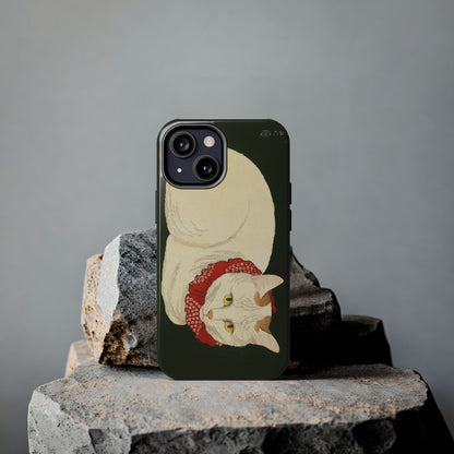 Taisho Era Lucky White Cat Phone Case | 1921 Japanese Woodblock Art | Zen Cat Design