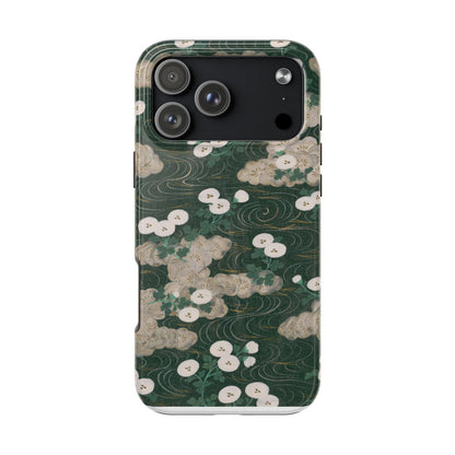 Meiji Era Flowing Water & White Flower Phone Case | 1901 Illustrated Compendium of 100 Designs | Forest Green Japanese Art