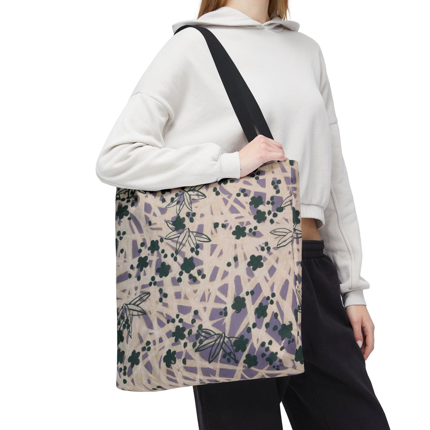 Meiji Era Bamboo & Flower Tote Bag | 1901 Zuan Hyakushu | Purple & Green Japanese Art