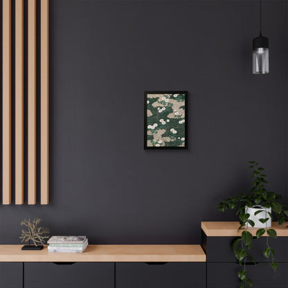 Elegant Green Chiyogami Framed Poster - Vintage Japanese Floral & Flowing Water Wall Art