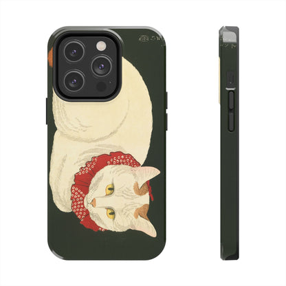 Taisho Era Lucky White Cat Phone Case | 1921 Japanese Woodblock Art | Zen Cat Design