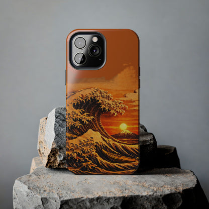 Japanese Great Wave Sunset Phone Case | Hokusai 3D Art Sunset Glow | Edo Era Masterpiece