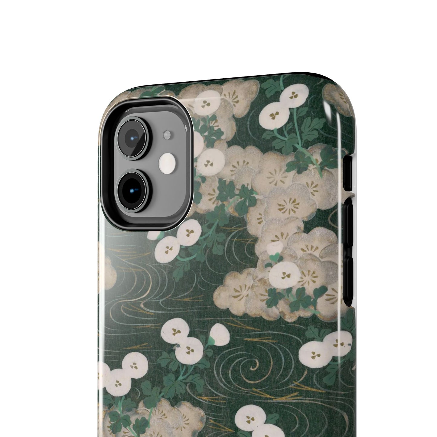 Meiji Era Flowing Water & White Flower Phone Case | 1901 Illustrated Compendium of 100 Designs | Forest Green Japanese Art