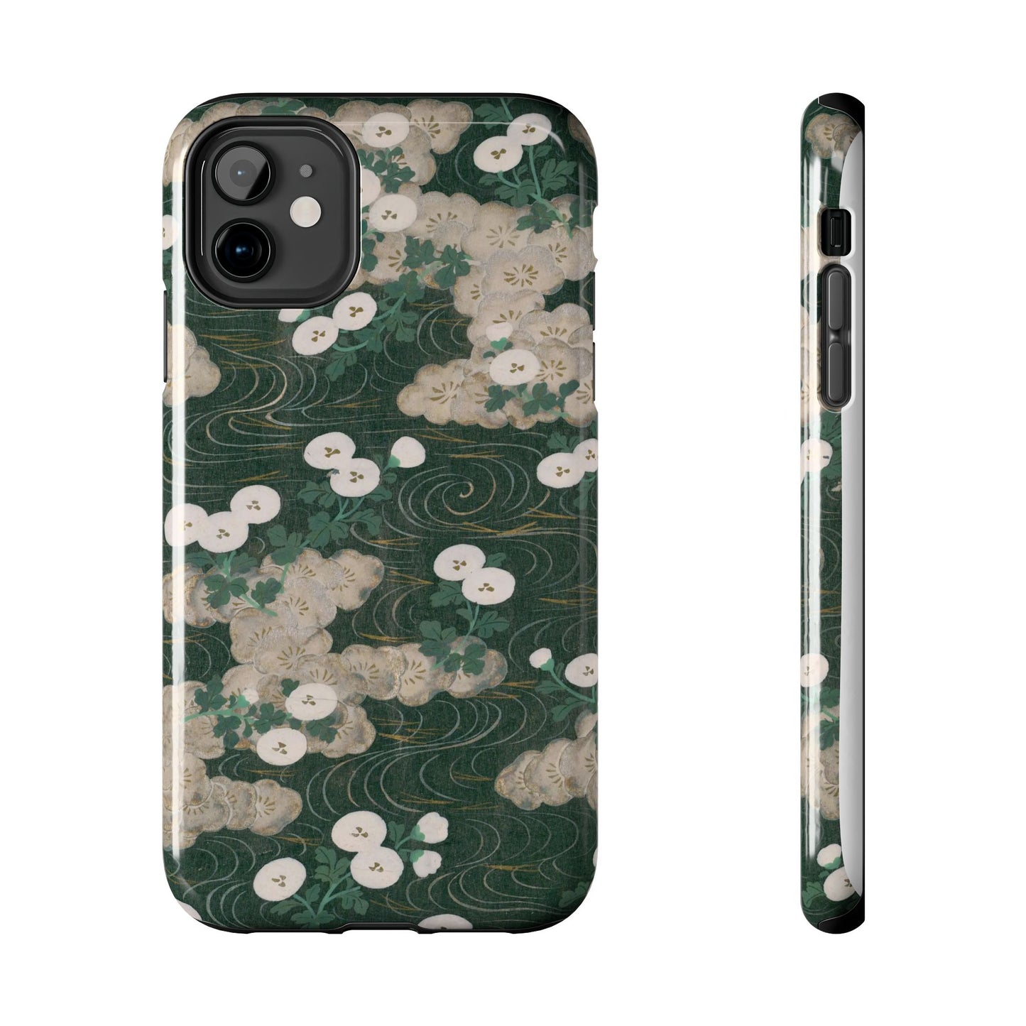 Meiji Era Flowing Water & White Flower Phone Case | 1901 Illustrated Compendium of 100 Designs | Forest Green Japanese Art