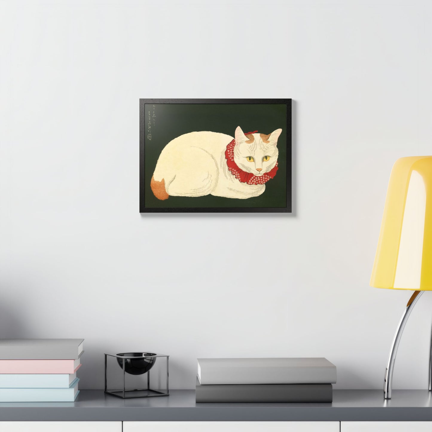 White Cat Japanese Woodblock Framed Poster – Nihon Fukei Senshu Vol.6, 1924