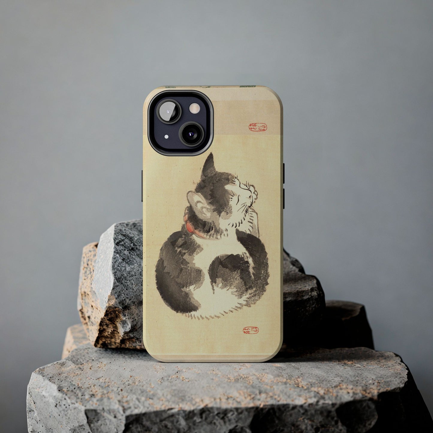 Sleeping Cat Japanese Art Phone Case | Meiji Era Bairei Kono Woodblock | Vintage Cat Illustration 1887