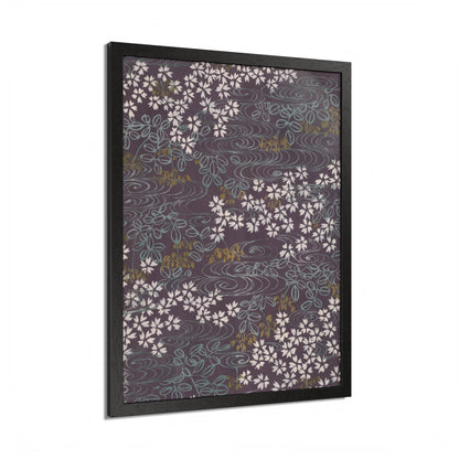Antique Japanese Sakura River Framed Poster - Meiji Era Chiyogami Wall Art