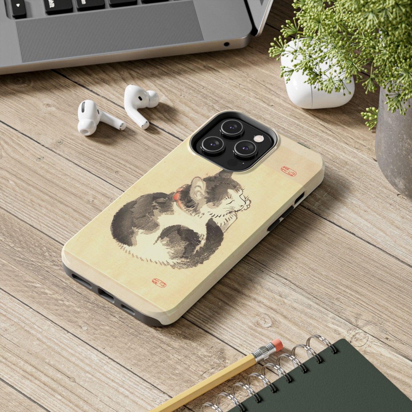 Sleeping Cat Japanese Art Phone Case | Meiji Era Bairei Kono Woodblock | Vintage Cat Illustration 1887