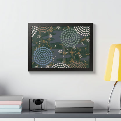 Antique Japanese Spiral & Hanabi Framed Poster - Meiji Era Traditional Pattern Wall Art