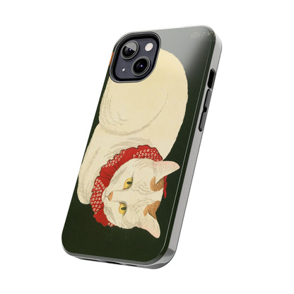 Taisho Era Lucky White Cat Phone Case | 1921 Japanese Woodblock Art | Zen Cat Design