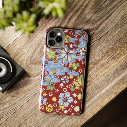 Taisho Umbrella Tales | 1926 Sakura, Momiji & Flowing Water Phone Case | Vintage Chiyogami Art