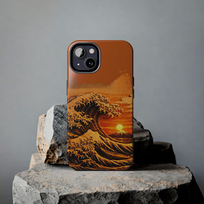 Japanese Great Wave Sunset Phone Case | Hokusai 3D Art Sunset Glow | Edo Era Masterpiece