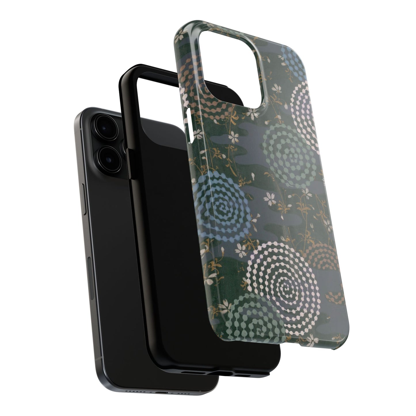 Meiji Era Uzumaki Spiral Phone Case | 1901 Zuan Hyakushu | Tokiwa Green Japanese Art