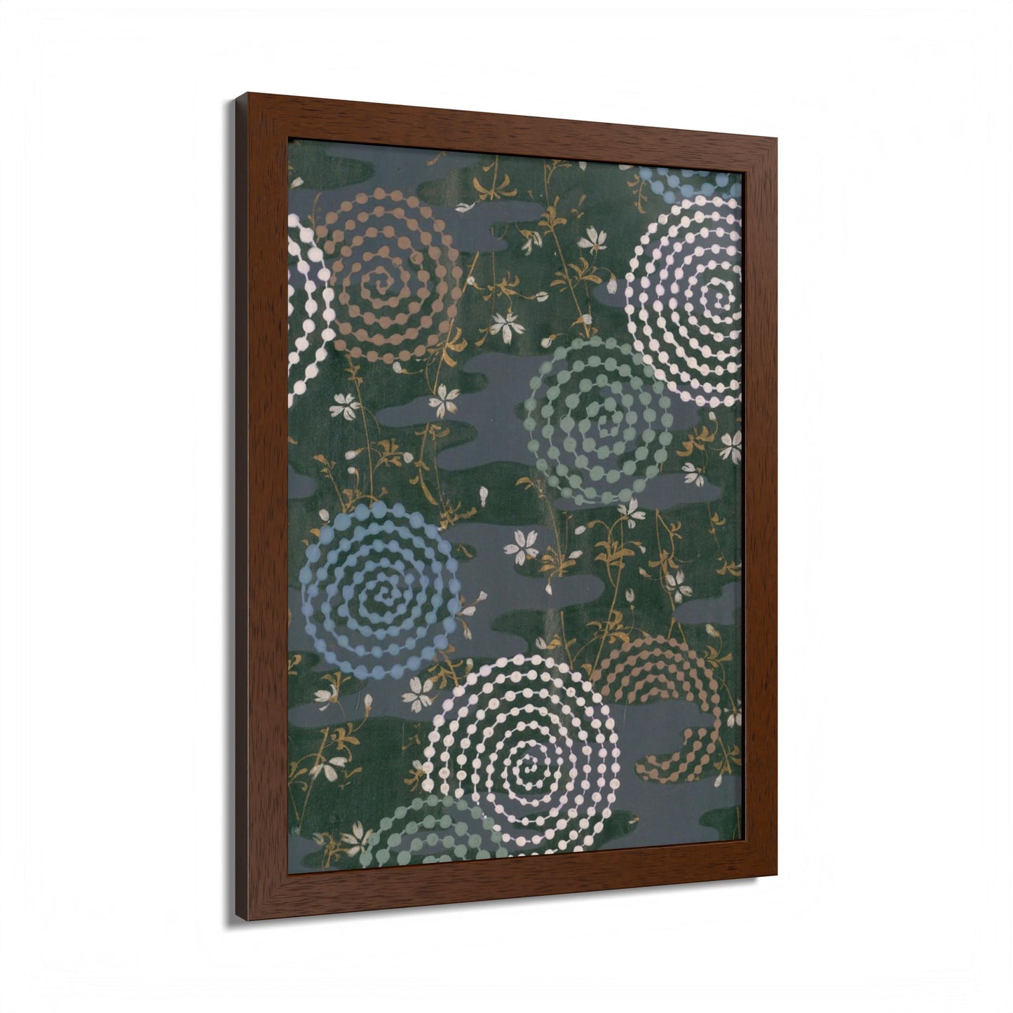 Antique Japanese Spiral & Hanabi Framed Poster - Meiji Era Traditional Pattern Wall Art