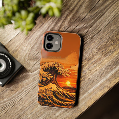 Japanese Great Wave Sunset Phone Case | Hokusai 3D Art Sunset Glow | Edo Era Masterpiece