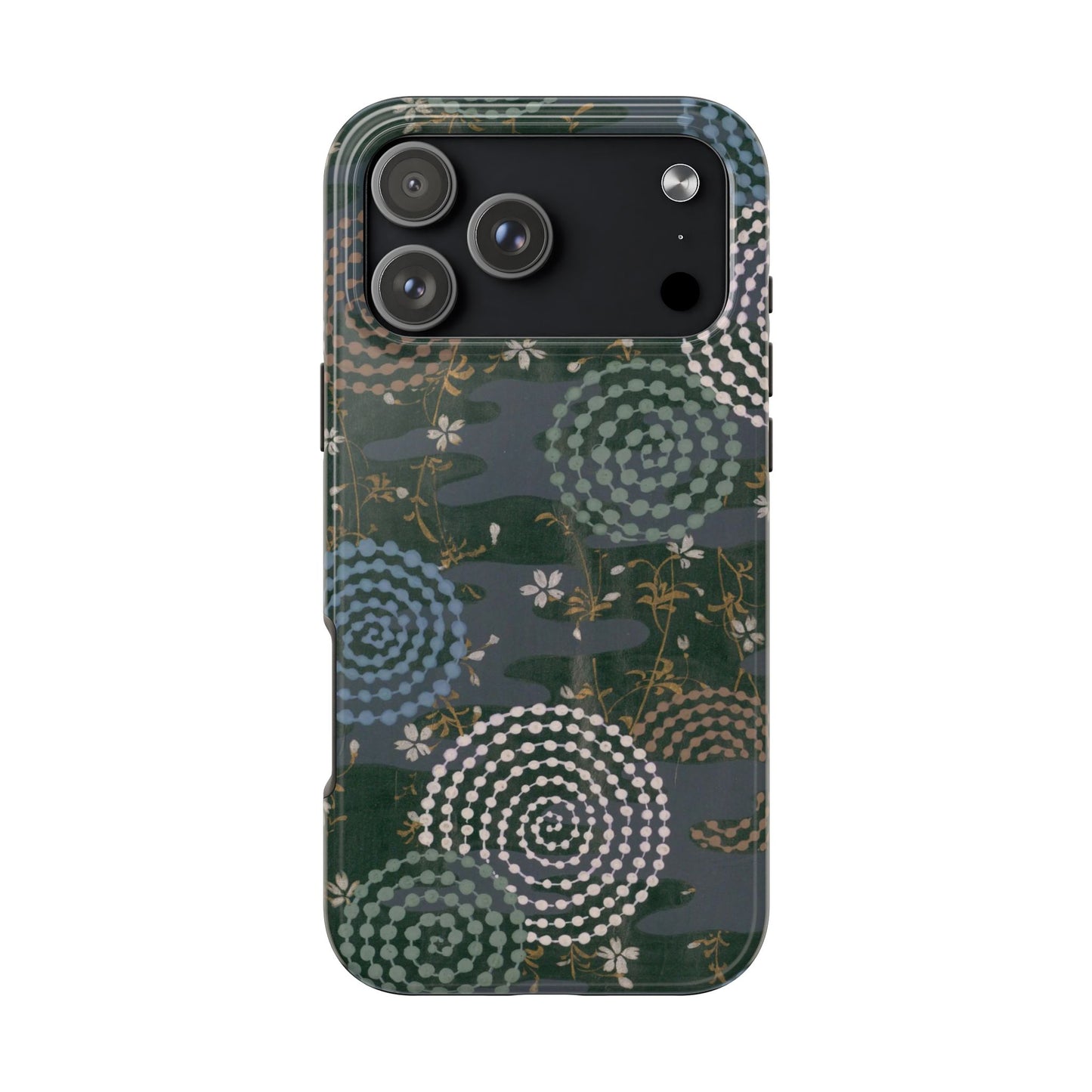 Meiji Era Uzumaki Spiral Phone Case | 1901 Zuan Hyakushu | Tokiwa Green Japanese Art