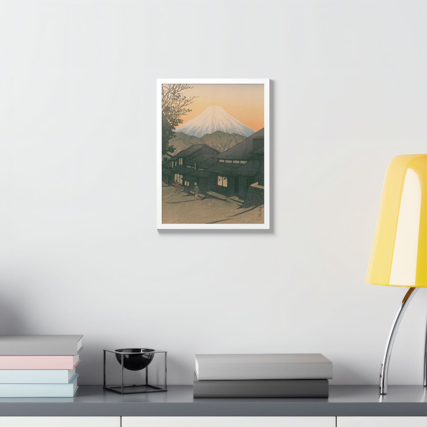 Framed Art Print - Vintage Mount Fuji Landscape (Multicolor)