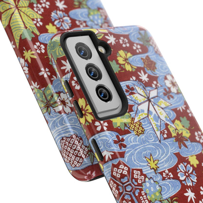 Taisho Umbrella Tales | 1926 Sakura, Momiji & Flowing Water Phone Case | Vintage Chiyogami Art