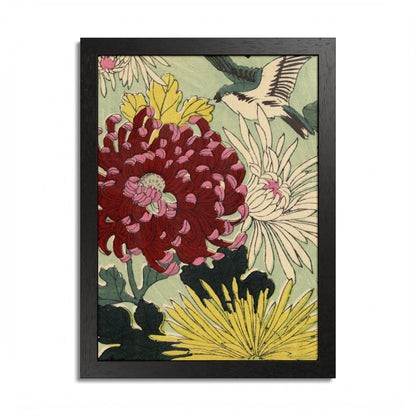 Chrysanthemum Japanese Chiyogami Framed Poster – Vintage 1924 Kikuo Hirose | Maru no Kagishippo
