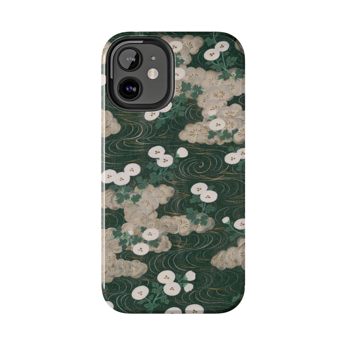 Meiji Era Flowing Water & White Flower Phone Case | 1901 Illustrated Compendium of 100 Designs | Forest Green Japanese Art