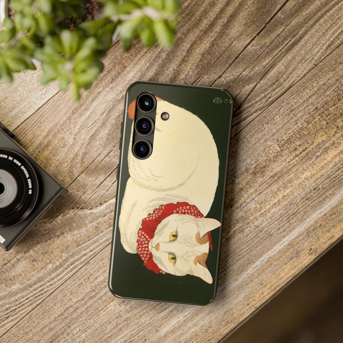 Taisho Era Lucky White Cat Phone Case | 1921 Japanese Woodblock Art | Zen Cat Design