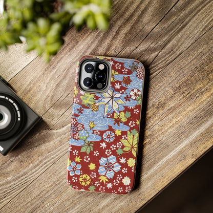 Taisho Umbrella Tales | 1926 Sakura, Momiji & Flowing Water Phone Case | Vintage Chiyogami Art