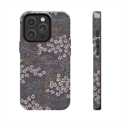 Meiji Era Sakura River Phone Case | 1901 Zuan Hyakushu | Wisteria Purple Japanese Art