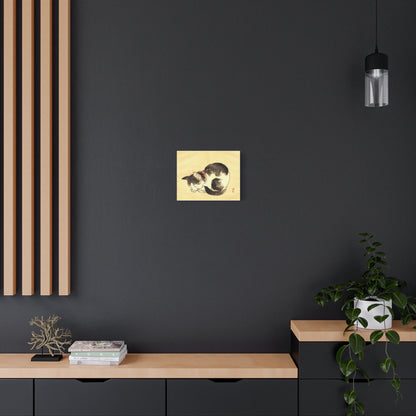 Sleeping Cat Vintage Sumi-e Canvas Print — Japanese Ink Cat Wall Art